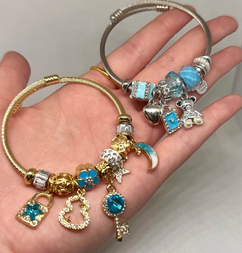 Gold and Silver Tone Charm Bracelets Set of 2